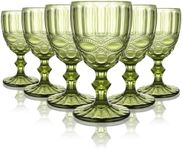 Coloured Drinking Glasses Set of 6, Green Glass Goblet Wine Glasses, 300 ml Vintage Cocktail Glasses, 10 Oz Retro Champagne Glasses Gothic Glass Tumblers for Party, Wedding, Gifts for Wine Lovers