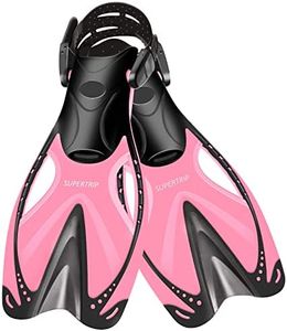 Supertrip Kids Snorkel Fins, Swim Fins for Lap Swimming, Adjustable Short Flippers, Travel Size Diving Fins Scuba Fins, Snorkeling Gear for Kids Boys Girls Age 6-14