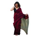 Dual Tone Plain Pure Khadi Cotton Saree with Blouse Piece – Ultra Soft Lightweight Handloom Saree – Ideal for Casual, Office –Body Hugging Cloth |Saree (6.30 Metre) (Meroon meroon)