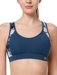 Yvette Sports Bra Women Padded Push Up Criss-Cross Back High Impact Sports Bra Plus Size 48E are Available, Dark Blue, 34C