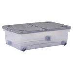 Wham Set of 5 32L Plastic Storage Box with Wheels & Folding Lid Clear/Cool Grey