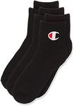 Champion Kids C Logo Quarter Crew Socks (3 Pack), Black, Medium