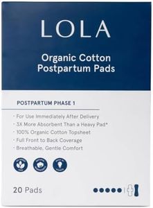 LOLA Organic Cotton Postpartum Pads - 20 Count, Ultra Absorbent and Extra Long Pads, Overnight and Full Coverage, Adult Incontinence Pad for Women, Postpartum Essentials