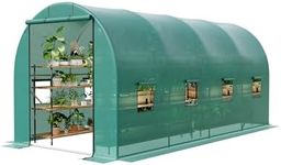 GarveeLife Walk-in Greenhouse Tunnel 15x6.5x6.5ft,Galvanized Steel Tunnel Greenhouse with Zippered Doors and Window,Garden Hot House for Home Gardening Seed Germination