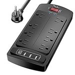 6Ft Extension Cord Power Bar, Nuetsa Surge Protector 8 AC Outlets and 4 USB Ports(3U1C), 6 Feet Power Strip (1625W/13A) for for Home, Office, 2700 Joules, ETL Listed, Black