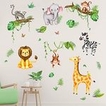 olyee Animal Wall Stickers, Safari Animal Jungle Wall Stickers Kids Childrens Wall Stickers for Room Bedrooms for Nursery Boys Girls Toddler Baby Peelable Winyl Wall Decals Art Farm Zoo Decor