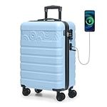 Krute Carry on Luggage for Airplanes,Luggage PC ABS Hard Shell Suitcase for Travelling with USB Charging Port & TSA Lock Lightweight 20-Inch LightBlue