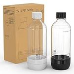 Mycket Soda Maker Bottles, Carbonating Bottles, 1L BPA Free Reusable PET Sparkling Water Bottles for Soda Machine, 2 Pack, Black&White