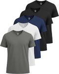 Real Essentials Athletic V Neck Tshirt Shirts T-Shirts Men Quick Dry Fit Tops Dri Fit Short Sleeve Active Wear Training Exercise Fitness Workout Shirt Tee Tees Gym Sports Top, Set 3, XXL, Pack of 5