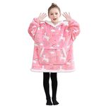 softan Wearable Blanket Hoodie for Kids, Super Warm and Soft Sherpa Flannel Sweatshirt Blanket with Giant Pocket, Hooded Blanket for 2-6 Year Old Girls Gifts, Pink Unicorn