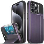 VENA vCommute Wallet Case Compatible with Apple iPhone 15 Pro (6.1"), (Military Grade Drop Protection) Flip Leather Cover Card Slot Holder with Kickstand - Deep Purple