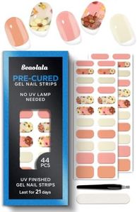 Beaolata Real Gel Nail Strips (No UV Light Needed) - 44Pcs Salon Quality Nail Stickers - Long Lasting Polish Wraps for Women, Easy Apply & Remove (Beige Pink Floral)