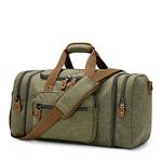 Gonex Expandable Canvas Holdall Bag - 50L / 60L Large Duffel - Multi-Pockets, Overnight Weekend Bag - Unisex Weekender - Army Green