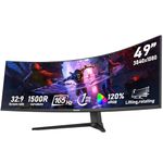 Gawfolk 49 inch Ultra-Wide Curved 1500R Gaming Computer Monitors, DFHD (3840×1080) PC Screen, 165Hz, 1MS, FreeSync, 120% sRGB, HDMI2.1 & DP1.4, Liftable,Compatible with wall-mounted 100*100mm.-Black