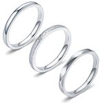 DURSI 2MM Stainless Steel Rings Women's Stackable Eternity Ring Band Engagement Wedding Ring Set 3 PCS (Silver, 8)