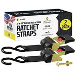 DC Cargo Bolt-on Auto Retractable Ratchet Straps - (2 Pack) 2 Inch x 43 Inch - 1,100lbs Break Strength Transom Retractable Ratchet Tie Down Straps for Boats, Jet Skis, Motorcycles, and ATV To Trailers