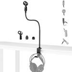 Adjustable Microphone Stand, 24-inch Mic Arm Clamp Mount Holder with Headphone Hook for USB Condenser Gaming Microphones,compatible with Logitech Yeti Shure Razer HyperX FIFINE Elgato Microphones