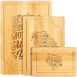 3 Pieces Cutting Board Mom Present Birthday Gifts for Mom with Warm Saying Wood Cutting Board Set Bamboo Cutting Board Heavy Duty Serving Tray for Kitchen Chopping Meat Cheese and Vegetables