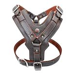 PET ARTIST Leather Large Dog Harness Heavy Duty Vest Thick Soft for Big Dogs Boxer Pitbull Rottweiler Bull Mastiff, Brown Chest:33.5-44.0’’