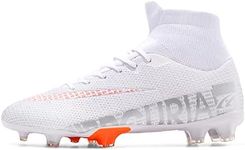 JIEBUNIAO Men's Soccer Shoes Professional Spikes Hightop Football Boots Boy Youth Competition/Training/Athletic Sneaker, White, 9.5