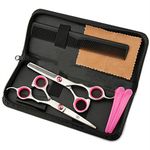 JYHY Professional Hair Cutting Scissors Shears Barber Thinning Set Kit- Family Hair Cutting,Barber Hair Cutting Tool Thinning texturizing,6"(Silver/Pink)