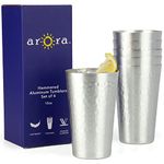 Arora Metal Anodized Hammered Silver Tumbler Set | Best Aluminum Cold-Drink Cup | 15oz Cup | Set of 6