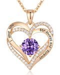 CDE Forever Love Heart Pendant Necklaces for Women 925 Sterling Silver with Birthstone Zirconia, Anniversary Birthday for Wife, Jewelry Gift for Women Mom Girlfriend Girls Her Rose Gold February