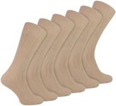 6 Pairs Multipack Mens Ribbed Dress Socks | Sock Snob | Breathable Crew Cotton Socks (6-11, Beige)