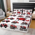 Red Tractor Bedding Bed Skirts for Kids Boys Girls Room Heavy Equipment Bed Skirt Harvester Tractor Dust Ruffle Pleated Bedskirt Fitted Sheet Decor Farm Equipment Bedroom Collection Queen Size