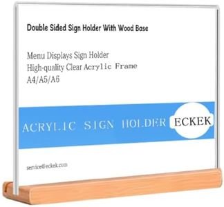 ECKEK Acrylic Sign Holder A4/A5/A6 Menu Displays Double Sided, Wood Base Table Top Sign Stand (Horizontal A4 297×210mm/11.69×8.27 inches)