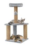 FURRLOVERS Soft Fur Activity Cat Tree for Kittens & Cats - Scratching Post, Natural Sisal Rope, Two Floor Tower, Hanging Ball (Height 32 Inch) (Grey - FURR-32)