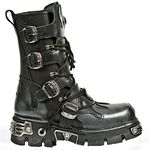 New Rock 591-S2 Silver Flame Boots Metal Black Leather Heavy Punk Gothic Boots 42