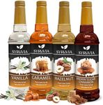 Syruvia Coffee Syrup Flavor Fusion Pack: Vanilla, Caramel, Hazelnut, and Brown Sugar Cinnamon - Elevate Your Coffee Game!