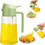 Aovdy Oil Sprayer for Cooking 16oz,2 in 1 Olive Oil Dispenser and Oil Sprayer - 470ml olive bottle spray and pour - olive glass oil dispenser for kitchen Cooking Salad BBQ (Green)