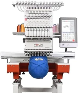 Poolin EOX Embroidery Machine 15 Needles 14x20 inch Area, Full Metal Body 1200spm Auto Color Change & Thread Trimming, WiFi Upload, for Cap Hoodie T-Shirt Jacket Pants, Full Accessories & Training