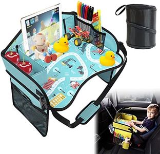 Car Organizer Travel Tray for Kids Car Seat, Toddler Car Seat Tray Play Table Holder, Portable Multifunction Backseat Tray, for Drawing,Watching TV,Storage Toys,Pen,Books,Water Bottle,Snack (Blue)