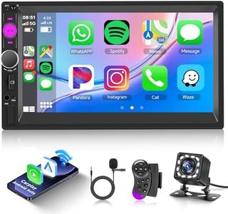 Double Din Car Stereo Wireless Carplay, Rimoody 7 Inch HD Touchscreen 2 Din Car Radio Head Unit with Android Auto Mirror Link, Bluetooth, FM, EQ SWC/USB/TF/AUX/UI Remote Control + Backup Camera