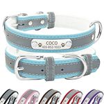 Senristar Personalised Reflective Leather Dog Collar with Warm Lining,Custom Dog Collar with Name Plate Engraved for Small Medium Large Dogs & Cats