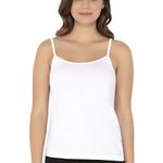 Amante Women Solid High Coverage Round Neck Sleeveless at The Waist Seamless 100% Cotton, Broad Neckline, Full Adjustable Shoulder Straps, Body Hugging Fit Camisole - LIN77201 (White) (S)