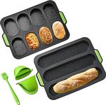 Set of 4 Silicone Baguette Pan with Gloves Brush Mini Baguette Silicone molds for Baking Silicone Loaf Pan NonStick Silicone French Bread Baking Mould Easy Clean DIY