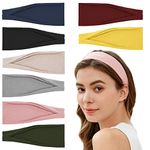 8 Pack Headbands for Women Stretchy Hair Head Bands No Slip Fashion Women's Turban Head Wraps Elastic Hair Accessories for Girls Yoga Workout,Solid