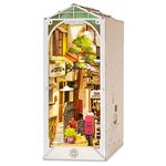 ROBOTIME Wooden Book Nook Dollhouse Kit, DIY Wall Hanging Miniature Room, Puzzle House Model Building Kits with LED Lights, Home, Bookshelf Decor (Sunshine Town)