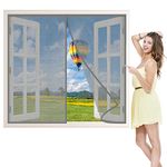 Magnetic Screen Window, 145x140 cm for Patio, Kitchen, Bedroom, Air Conditioner Room, Fits Window up to, Gray P