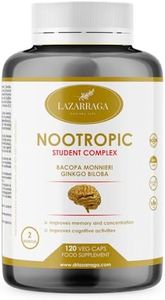 Lazarraga | Nootrópico Potente Memoria Estudiantes | Agilidad Mental y Concentración | Ginko Biloba, y Bacopa Monnieri | 120 cápsulas Veganas | 2 Meses