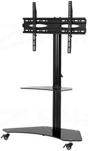 Artiss 32-70 Inch TV Stand on Wheels, Adjustable TVs Mount Bracket Storage Shelf Universal Mounting Brackets Floor Mobile Stands Home Entertainment Office Bedroom, Screen Monitor Tempered Glass Black