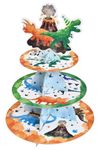 WERNNSAI Watercolor Dinosaur Cupcake Stand - Dinosaur Birthday Party Decorations for Kids Boys 3-Tier Cardboard Cupcake Stand Holder Round Serving Tray Stand Dessert Tower Dino Theme Party Supplies