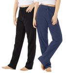 Sova Women's 2-Pack Ultra Comfy Relaxed Fit Micro Fleece Pajama Lounge Pants (Black/Navy, Small)