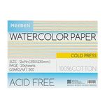 MEEDEN Watercolor Paper Block, 100% Cotton Watercolor Paper Pad of 20 Sheets, 140lb/300gms, Acid-Free Art Paper for Watercolor, Gouache, Ink and More, 9" x 12" Cold Press