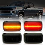 D-Lumina LED Side Marker Lights Assembly Amber ＆ Red for 2015-2022 Chevy Silverado GMC Sierra 2500HD 3500HD Dually Bed Fender Side Markers, Smoked Lens Front Rear Side Marker Lamp, Pack of 4