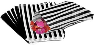 50 Striped Candy Paper Sweet Bags For Sweets, Small Sweetie Bags Paper For Cake, Striped Paper Bags For Candies Wedding Party Buffet, 5" x 7", Black Bag